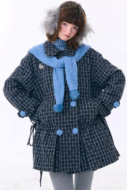 Dark Gray Plaid Wool Coat