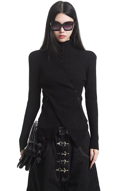 Black Half-High Collar Knit Sweater