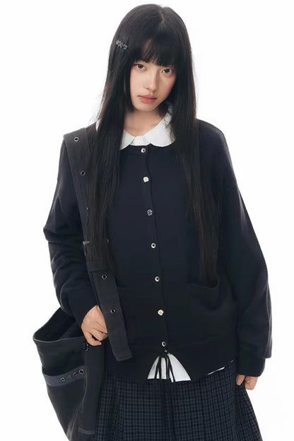 Elastic Knit Button Cardigan