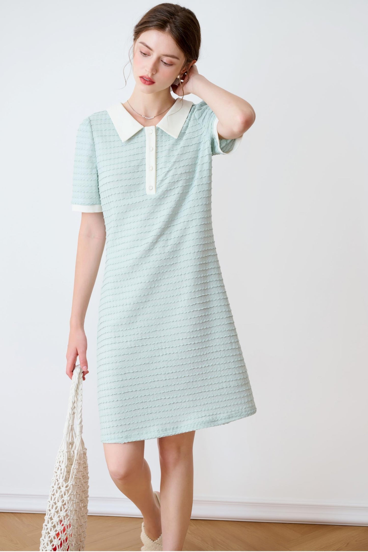 Summer Blue Striped Polo Dress