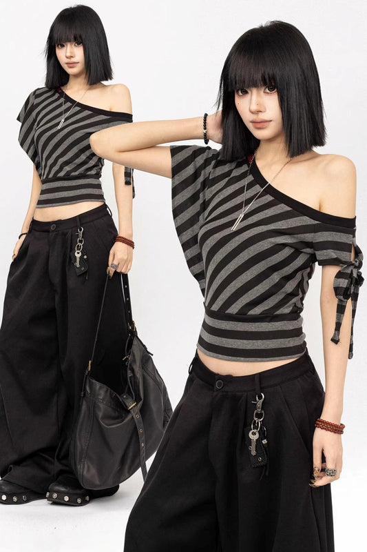 Spicy Striped Off-Shoulder Top