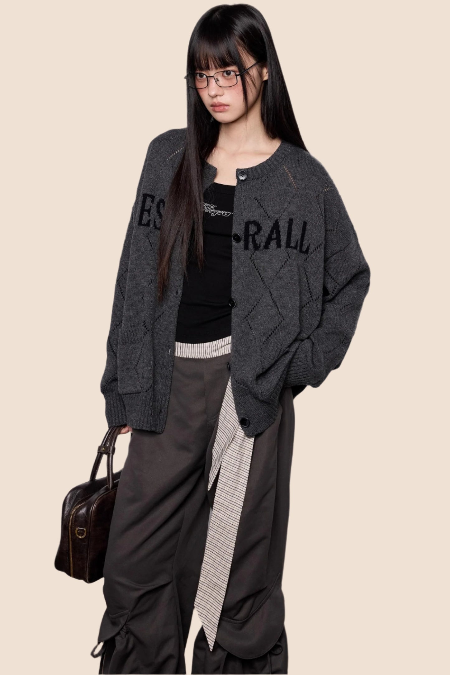 Cut-Out Monogram Casual Knit Cardigan