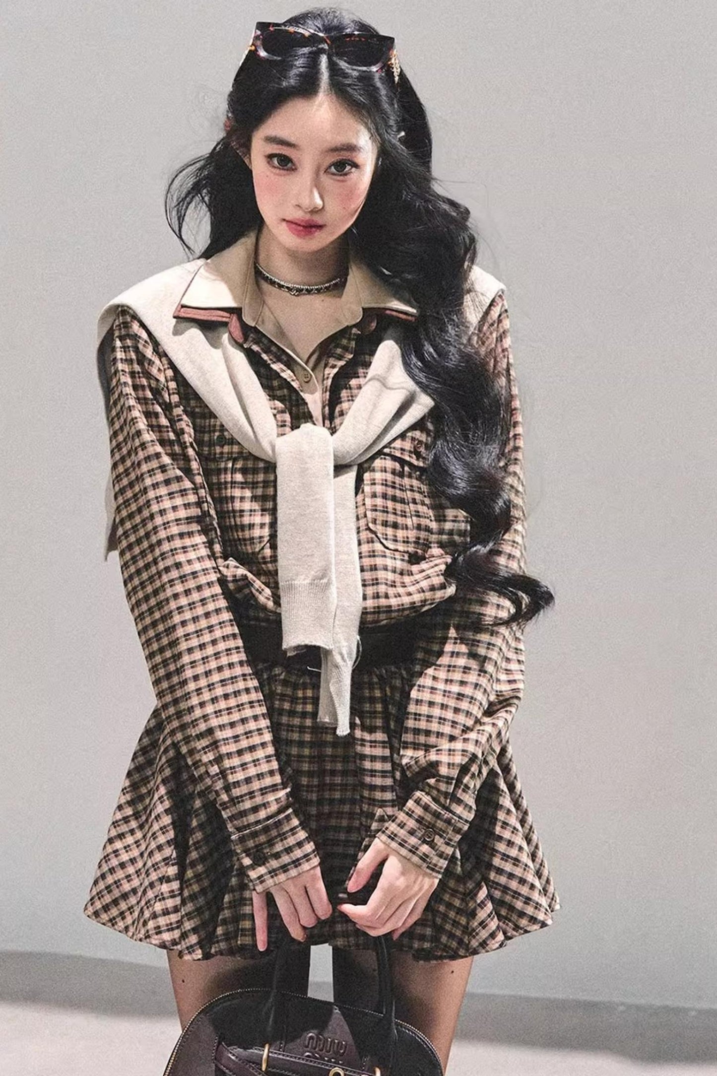 Plaid Two-Piece Winter Dress Set-Up