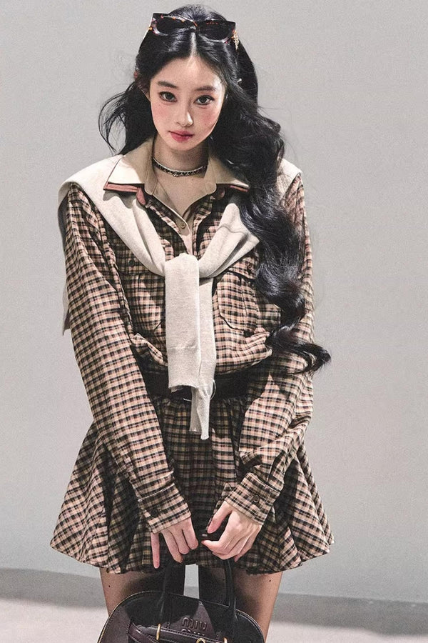 Plaid Two-Piece Winter Dress Set-Up