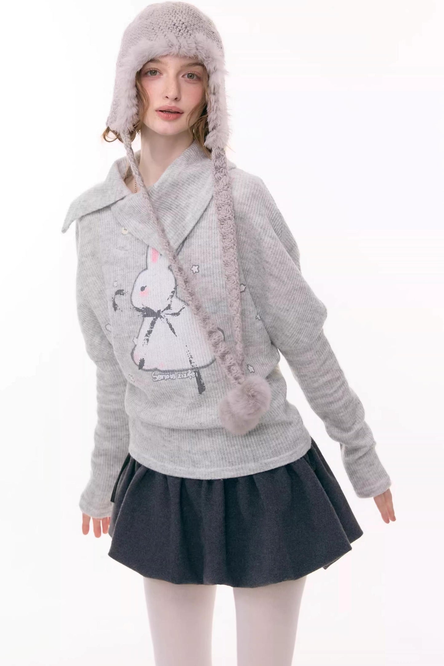 Rabbit Print Knitted Top