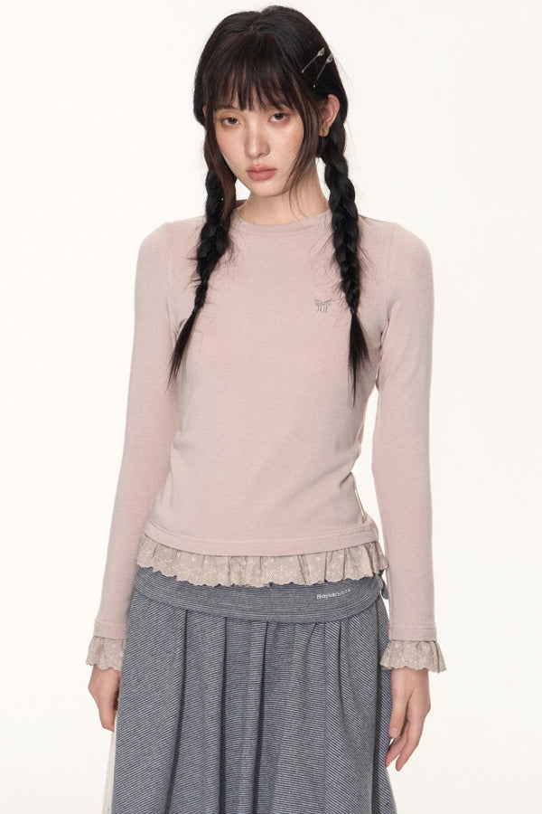 Lace Embroidery Slim Top