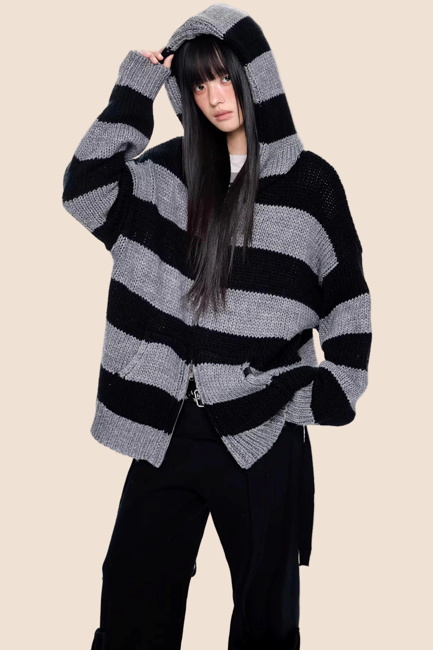 Striped Hooded Knit Jacket