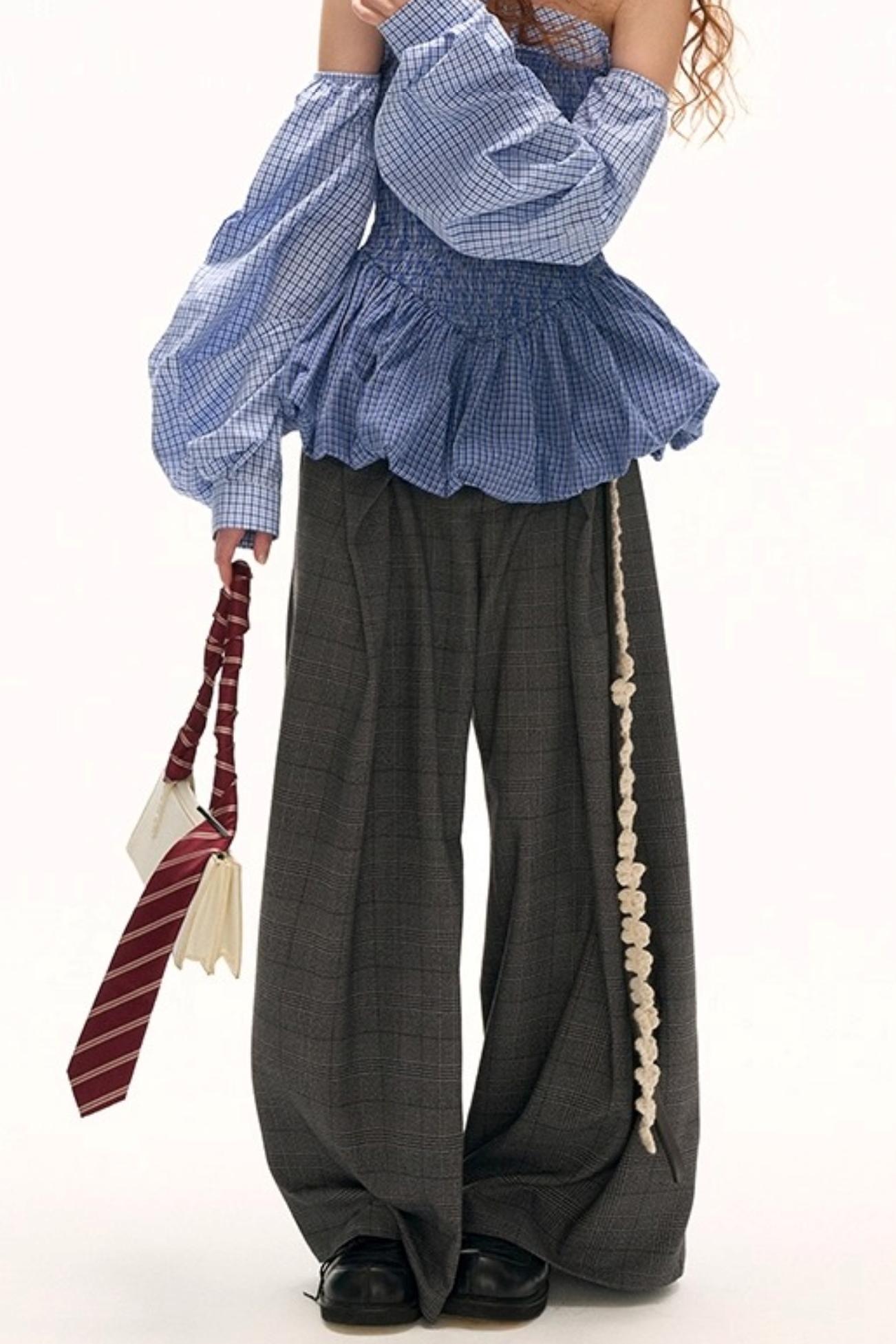 Double Waisted Plaid Straight Pants