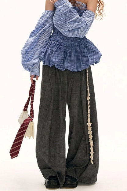 Double Waisted Plaid Straight Pants