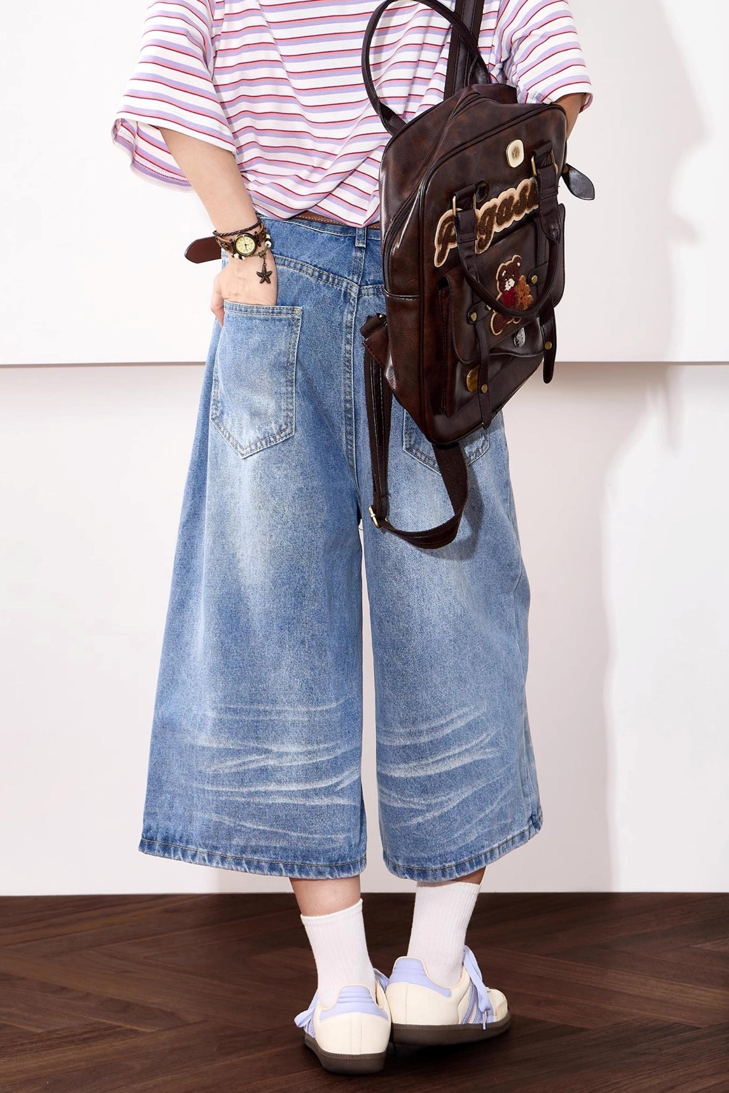 High-Waisted Whisker Denim Shorts