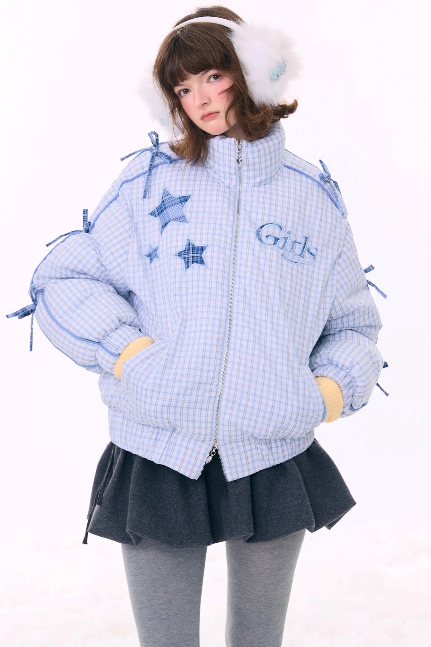 Blue Plaid Padded Jacket