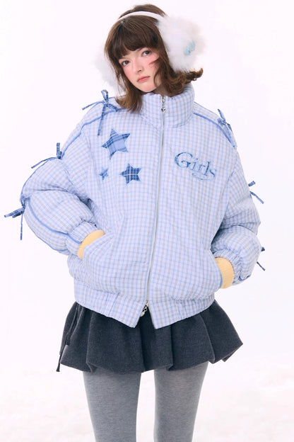 Blue Plaid Padded Jacket