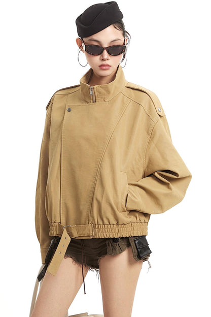Retro Khaki Leather Jacket