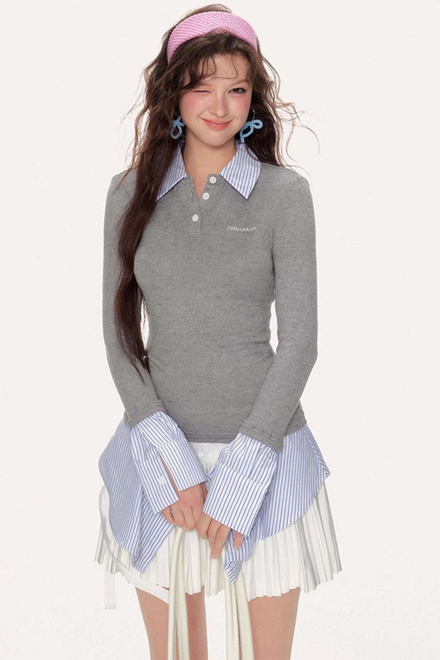 Fake Two-Piece Preppy Knit Sweater