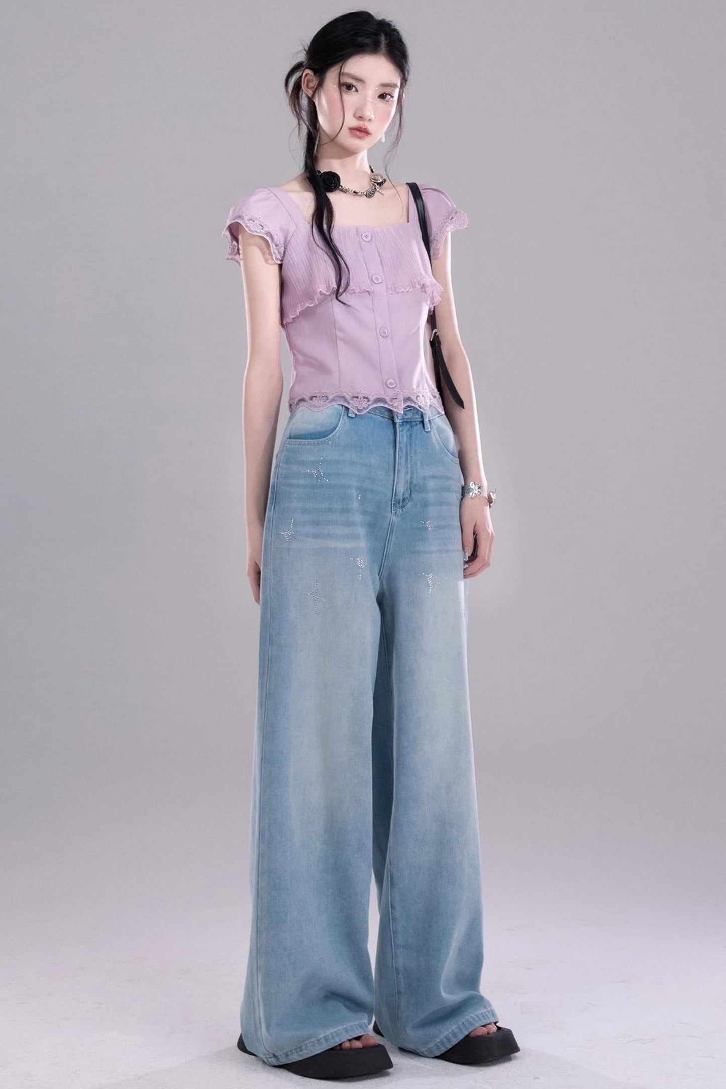 Purple Lace A-Line Skirt Top Set