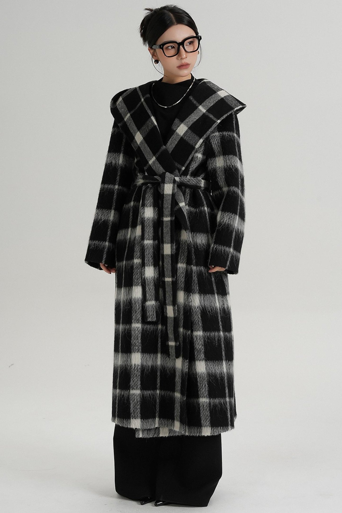 Plaid Alpaca Wool Coat