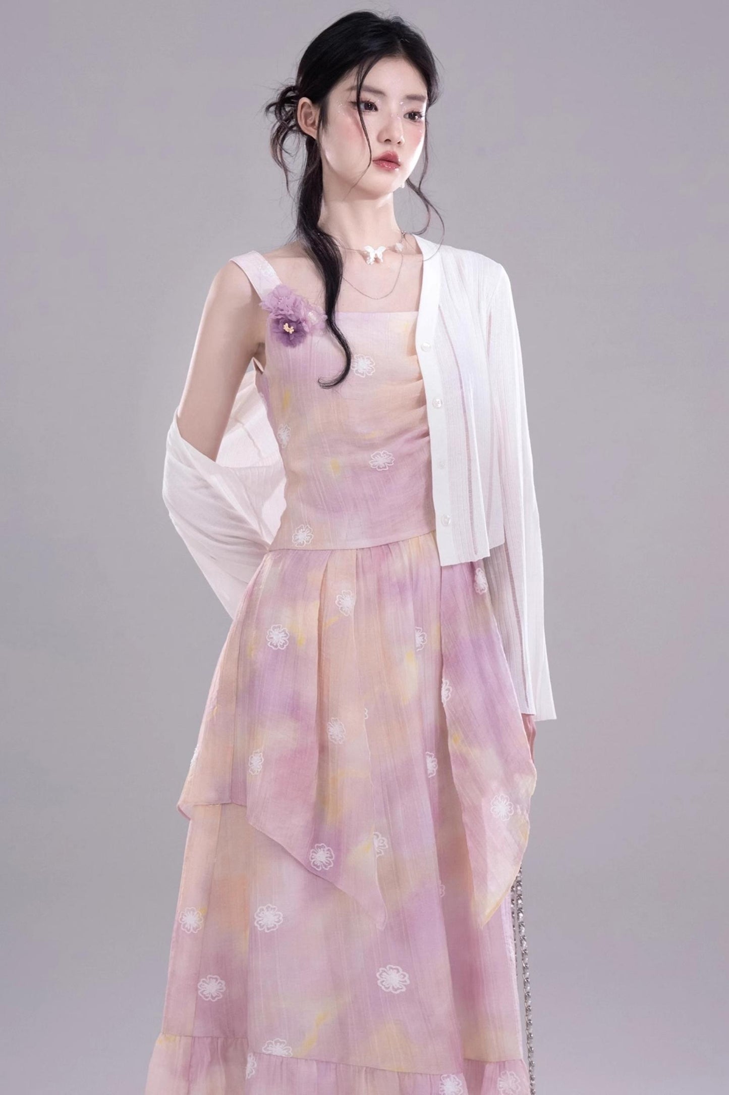 Purple Floral Sleeveless Dress