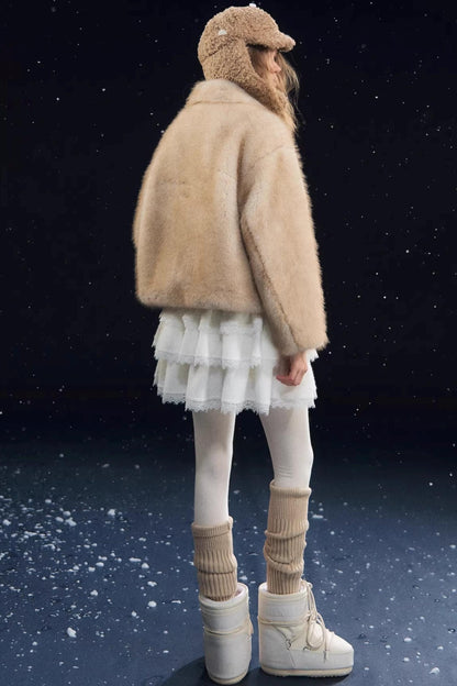 Lace-Up Lapel Fur Coat