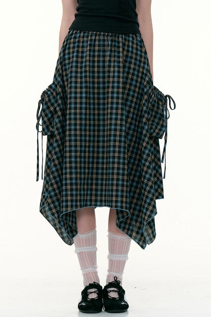 Blue Plaid High Waist Slimming Skirt