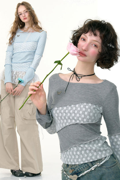 Twill Stitch Lace Knit Top