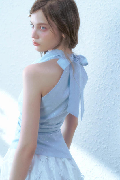 Beige Blue Swing Top