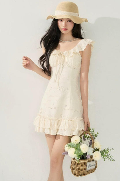 French Flutter Sleeve Ruffle Dress