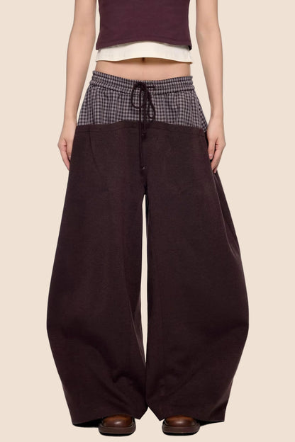 Plaid Patchwork Wide-Leg Pants