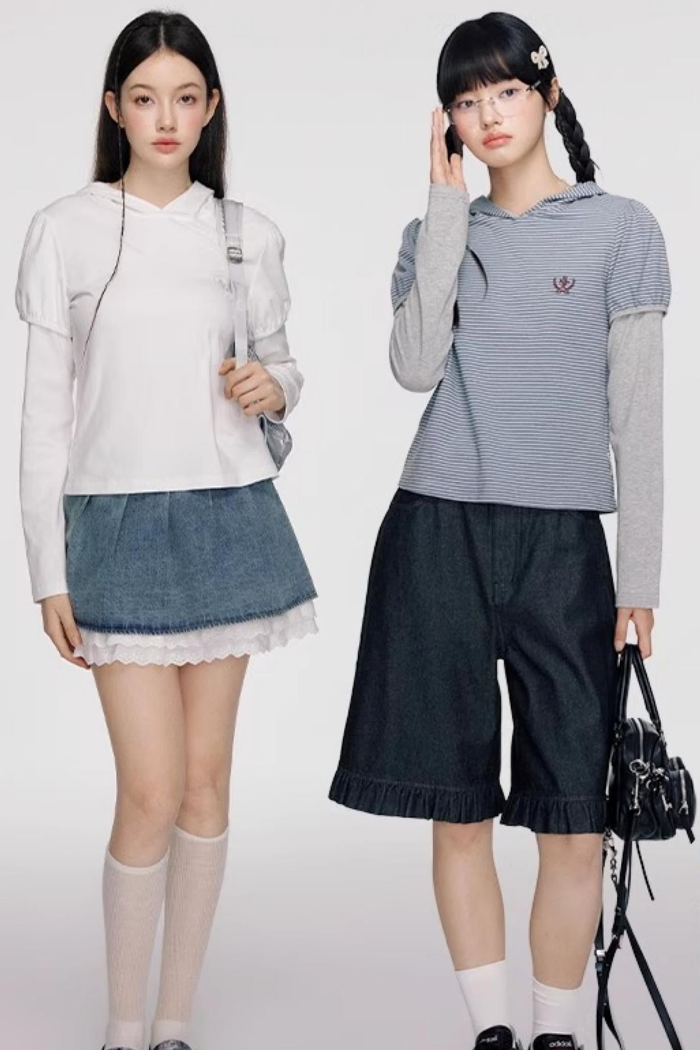 Panelled Puff Sleeve Layering Sweatshirt