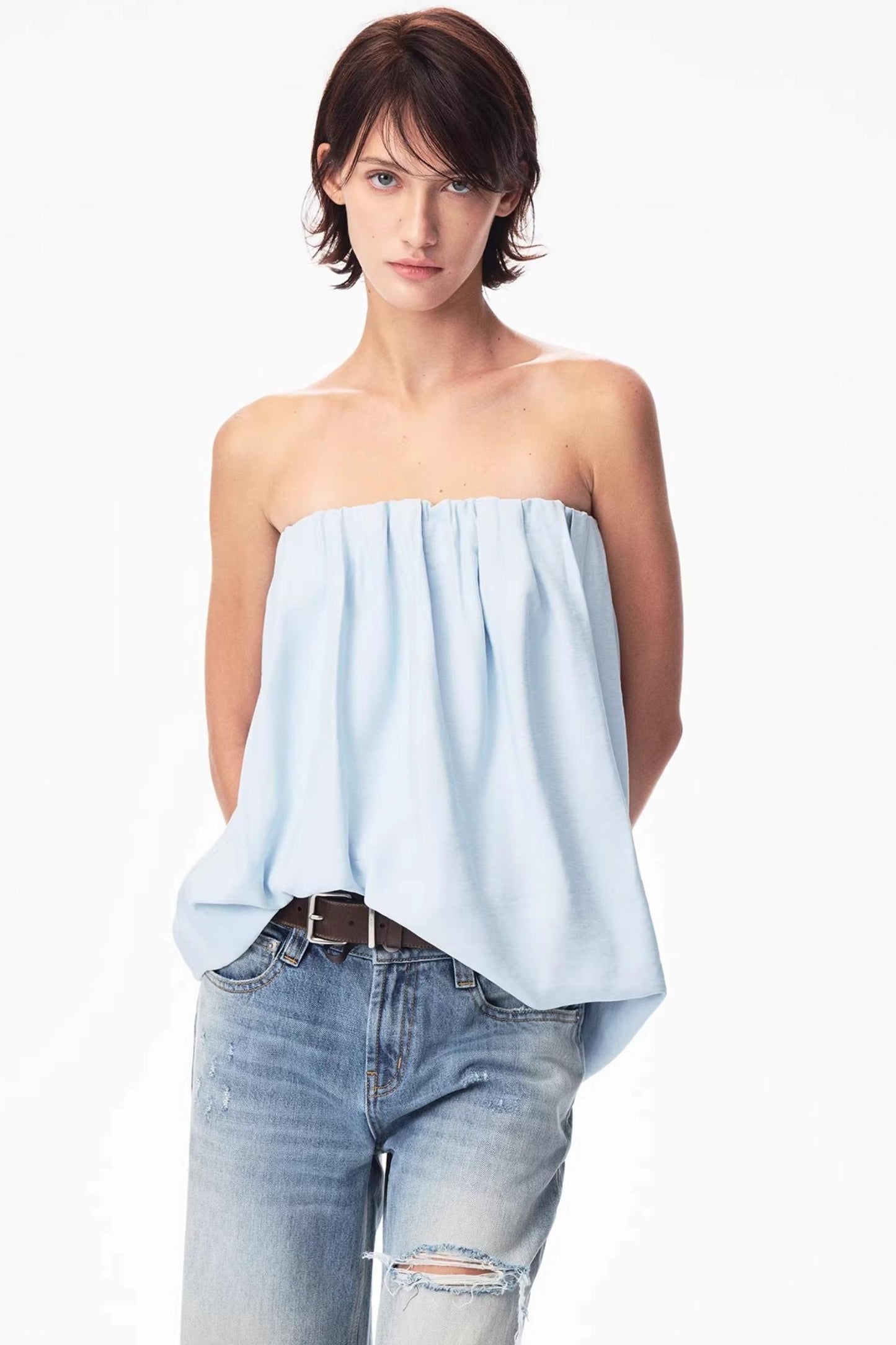 Irregular Elastic Strapless Top