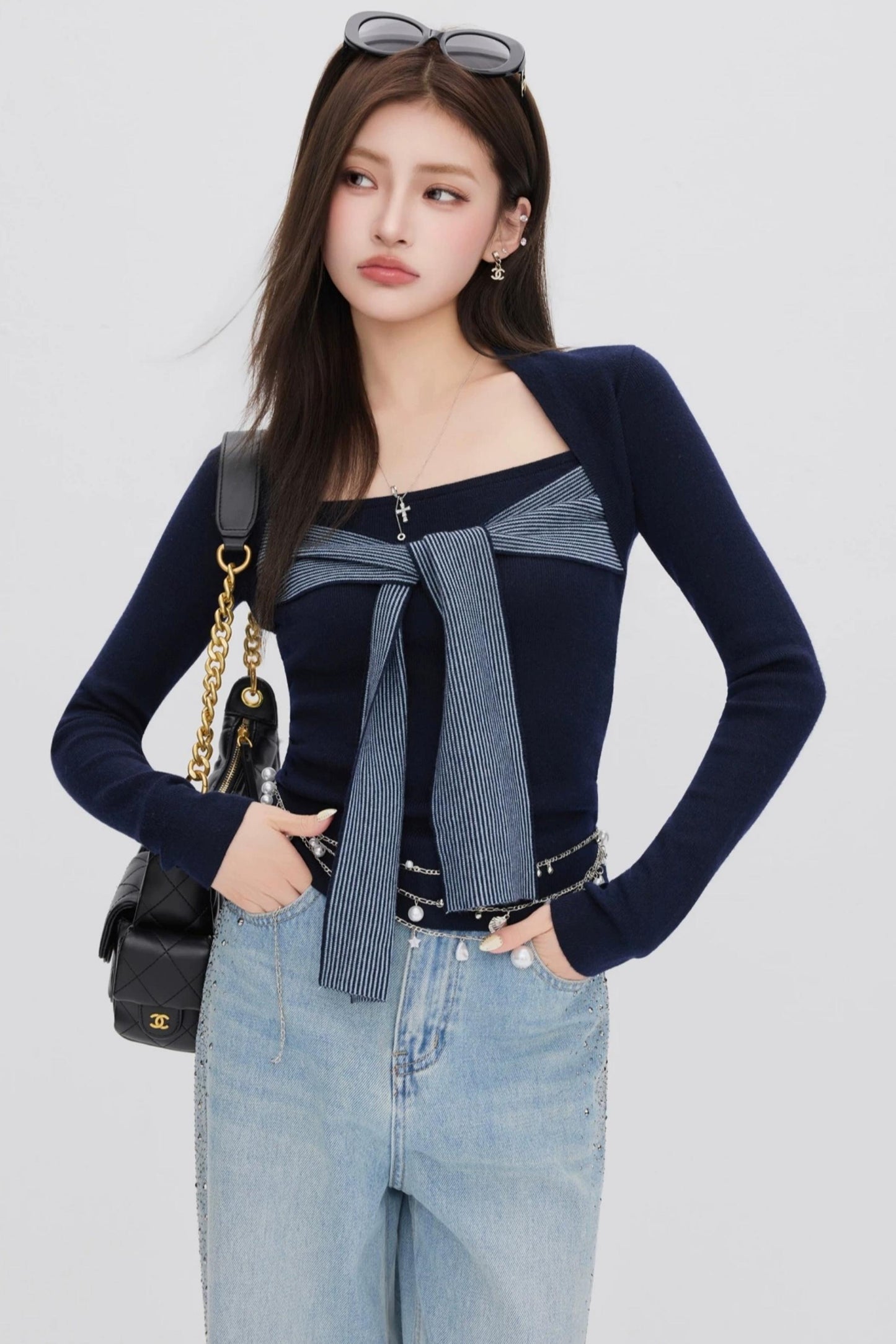 Faux Two-Piece Knit Top