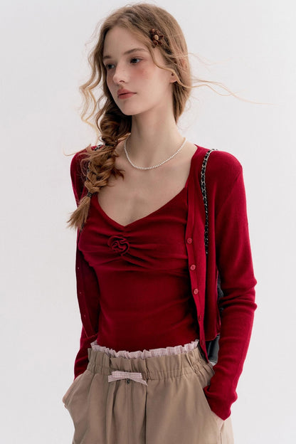 Red Knit Suspender Set