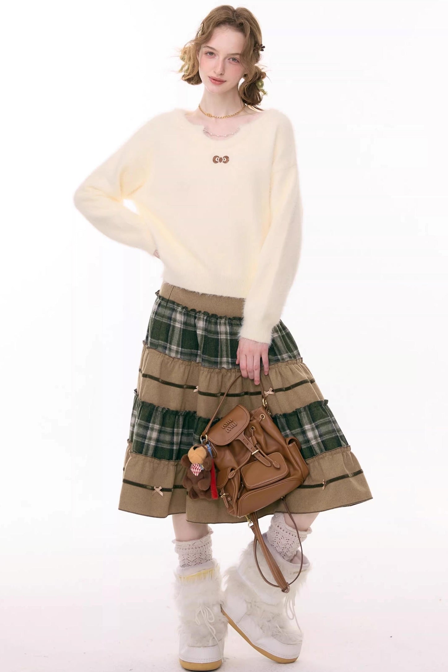 Patchwork Plaid Mid-Length Skirt