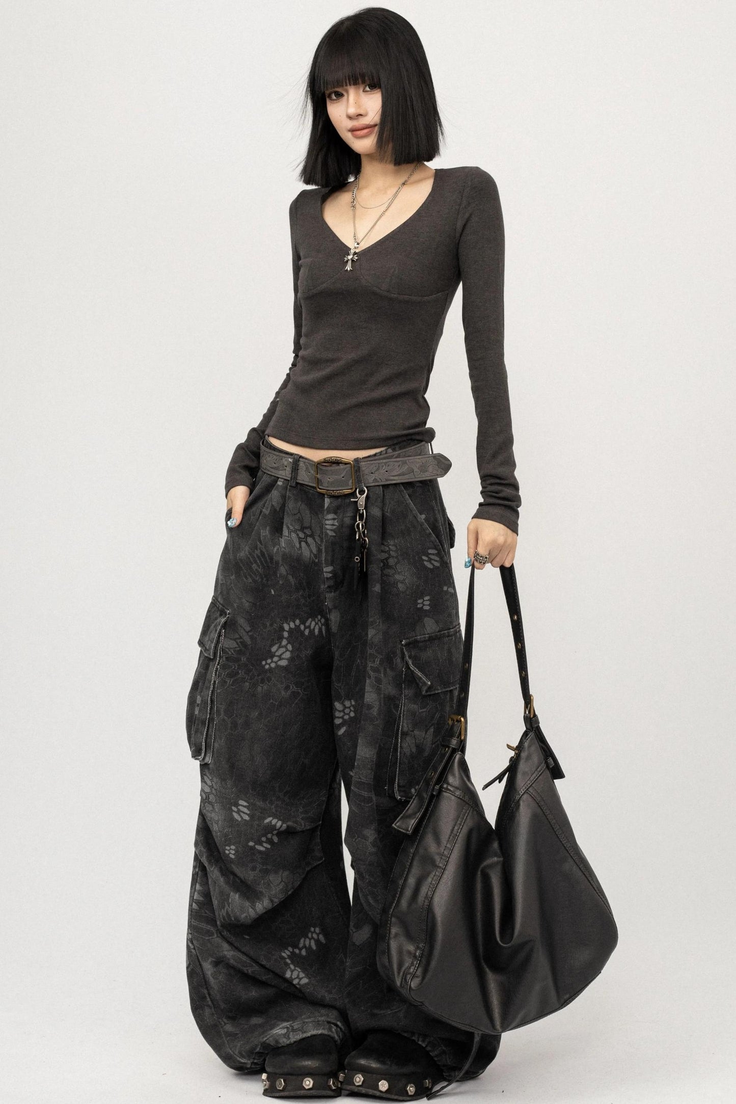 Sweet and Cool Gray Long-Sleeved Top