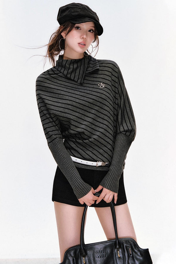 Striped Knit Lapel Sweater