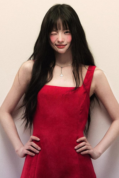 Square Neck Cotton-Linen Dress