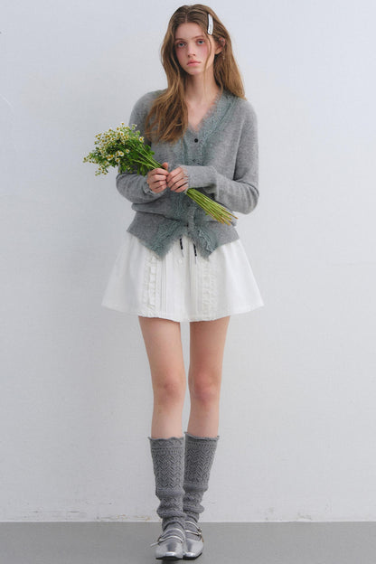 Wool Lace V-Neck Knit Top