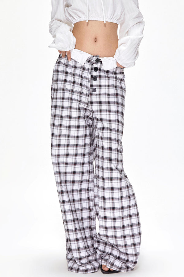 Summer Plaid Wide-Leg Pants