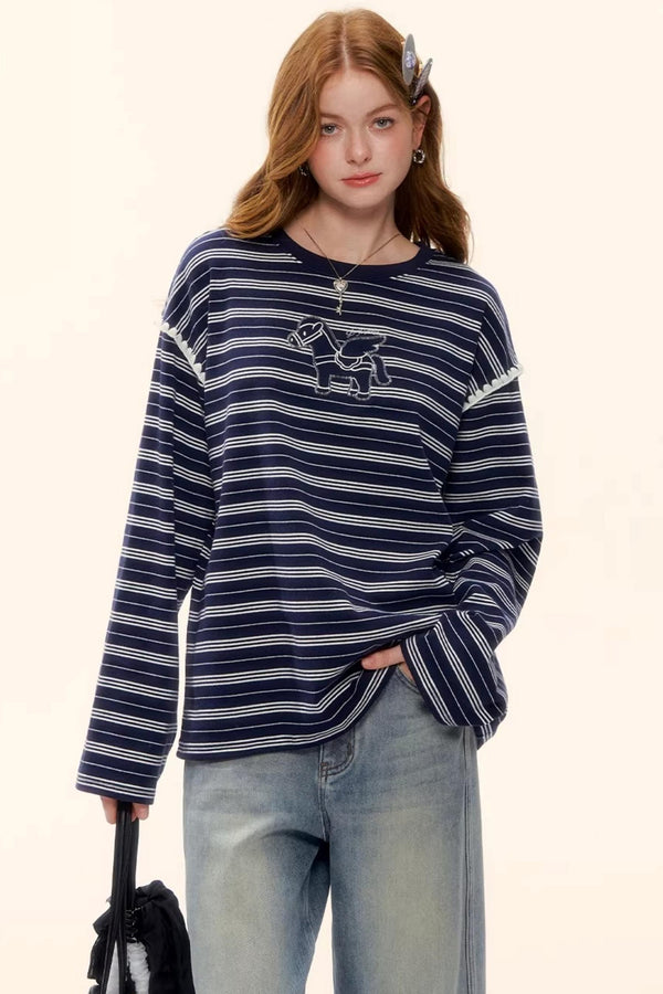 Striped Color-Blocked Crew Sweater