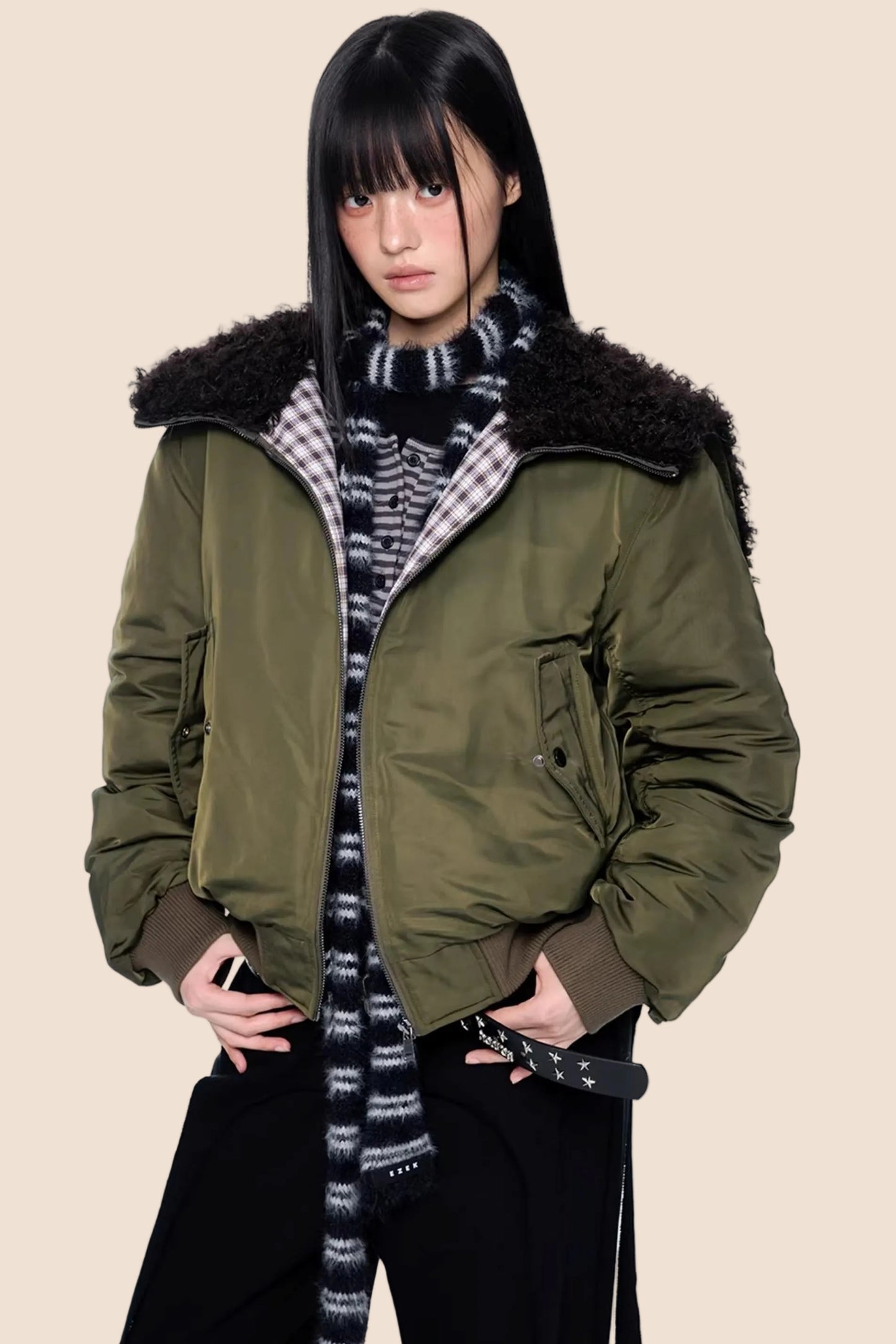 Furry Hooded Patchwork Jacket