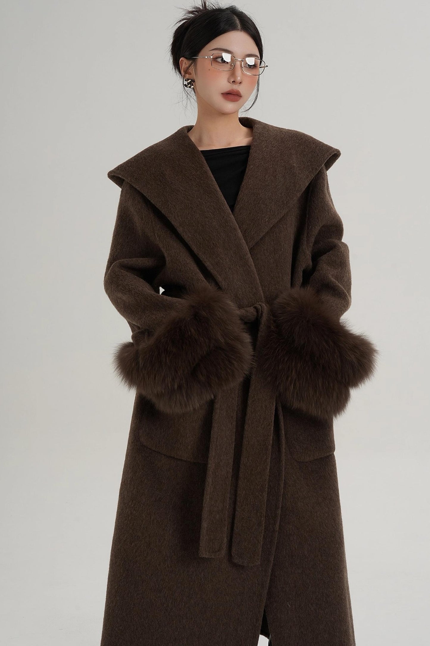 Fox Sleeve Wool Coat