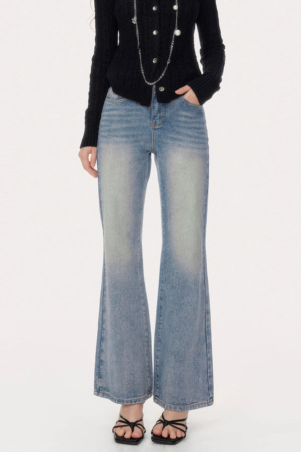 Retro V-Shaped High-Waisted Slim Jeans