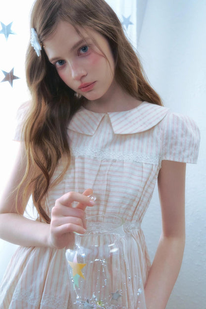 Pink Stripes Lace Dress