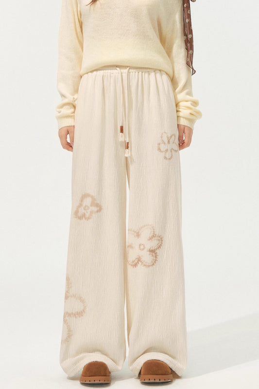 Floral Pleated Lace-Up Pants