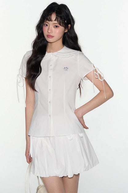 Navy Lace Collar Top & Skirt Set-Up