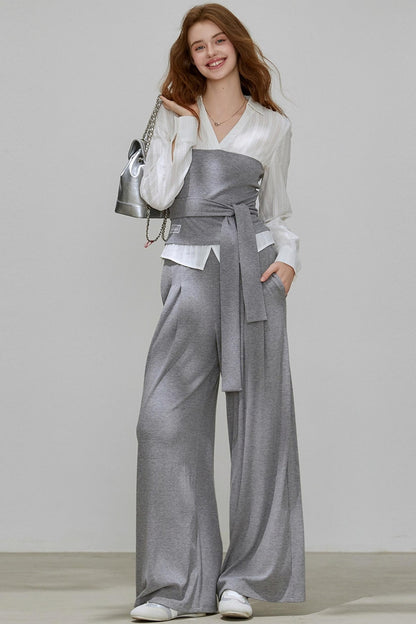 Summer Autumn Knitted Fake Two-Piece Set-Up