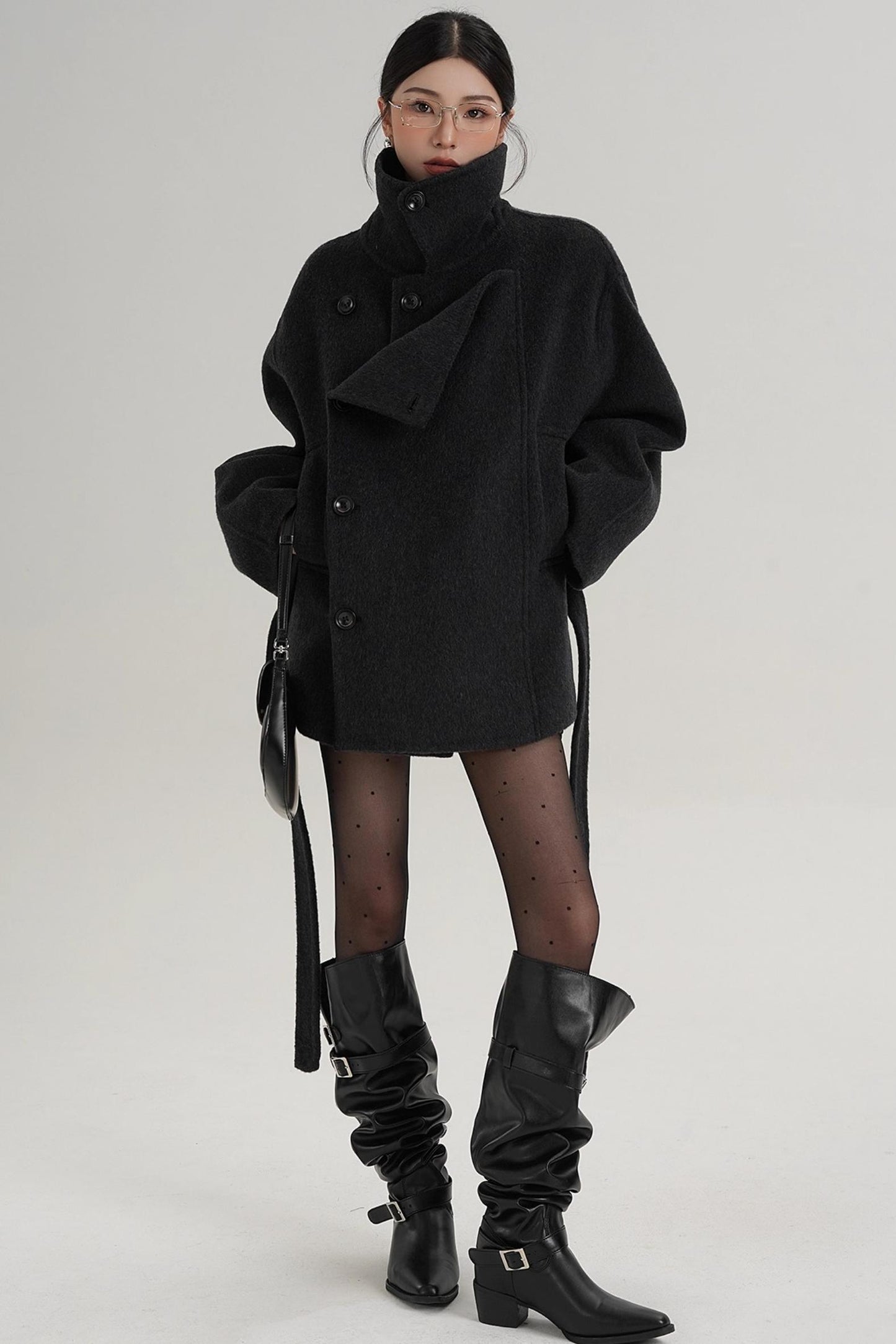 Elegant Woolen High-Waisted Coat