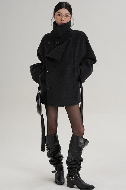 Elegant Woolen High-Waisted Coat