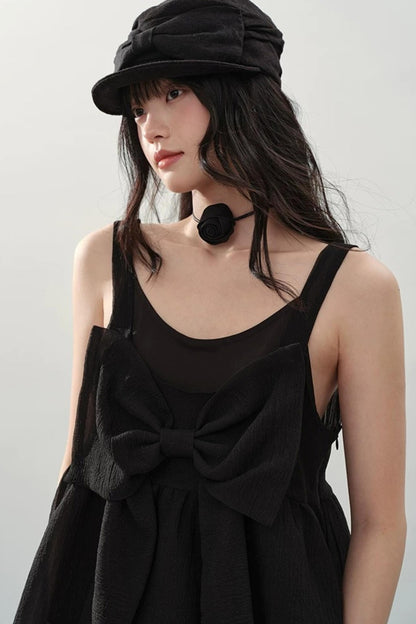 Black Organza Bowknot Blouse Set