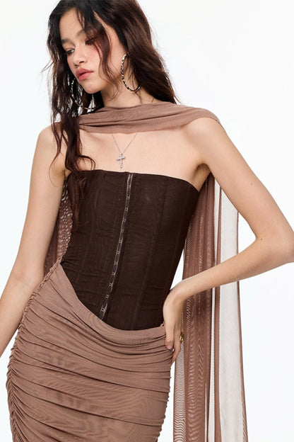Wind Mesh Fishbone Corset Dress