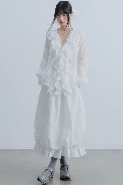 Camicia Bianca in Garza con Volant